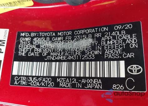 2021 Toyota Corolla Se z USA, uszkodzony, nr VIN JTND4MBE4M3112533